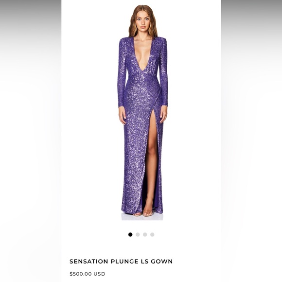NWT Nookie $500 Purple Sequin Evening Gown size S